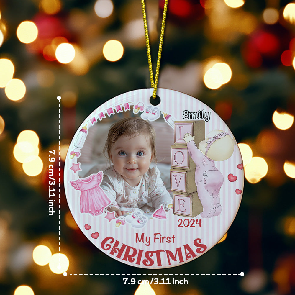 Personalised Baby's First Christmas Ornament with Photo Ceramic Christmas Ornament for Newborn Gift