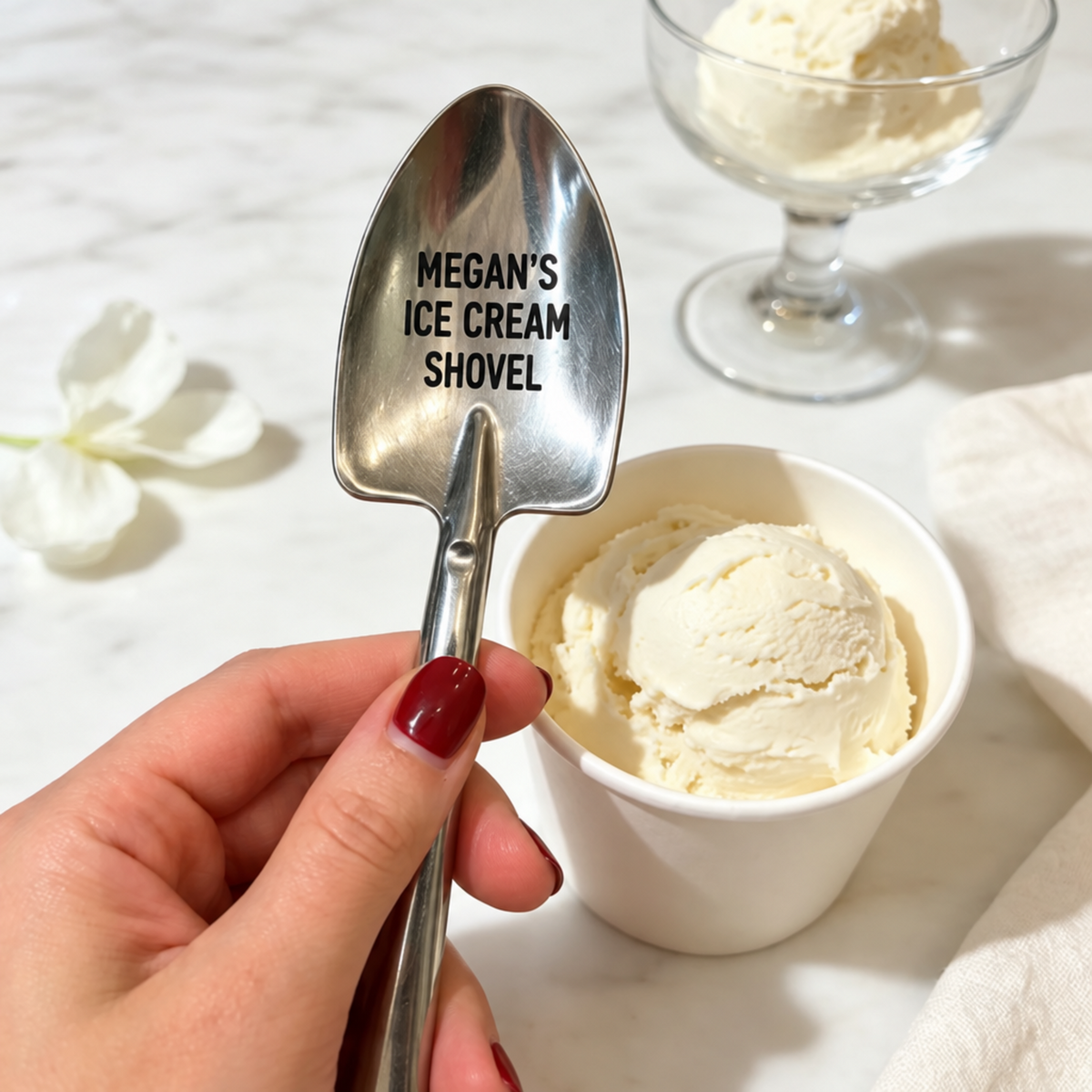 Personalised Shovel Ice Cream Spoon – Custom Engraved Dessert Spoon with Name, Gift for Family & Friends