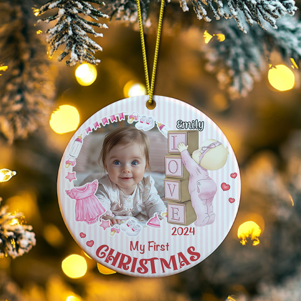 Personalised Baby's First Christmas Ornament with Photo Ceramic Christmas Ornament for Newborn Gift