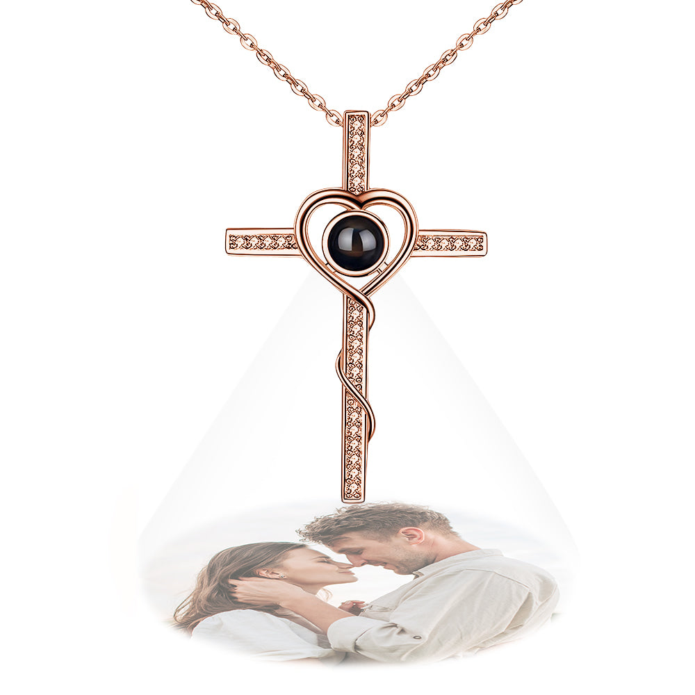 Customised Cross Photo Projection Necklace 925 Silver