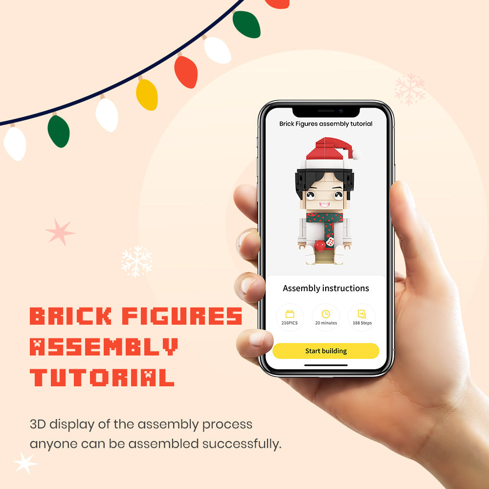 1 Person Custom Brick Figures with Christmas Hat Small Particle Block Toy Brick Me Figures
