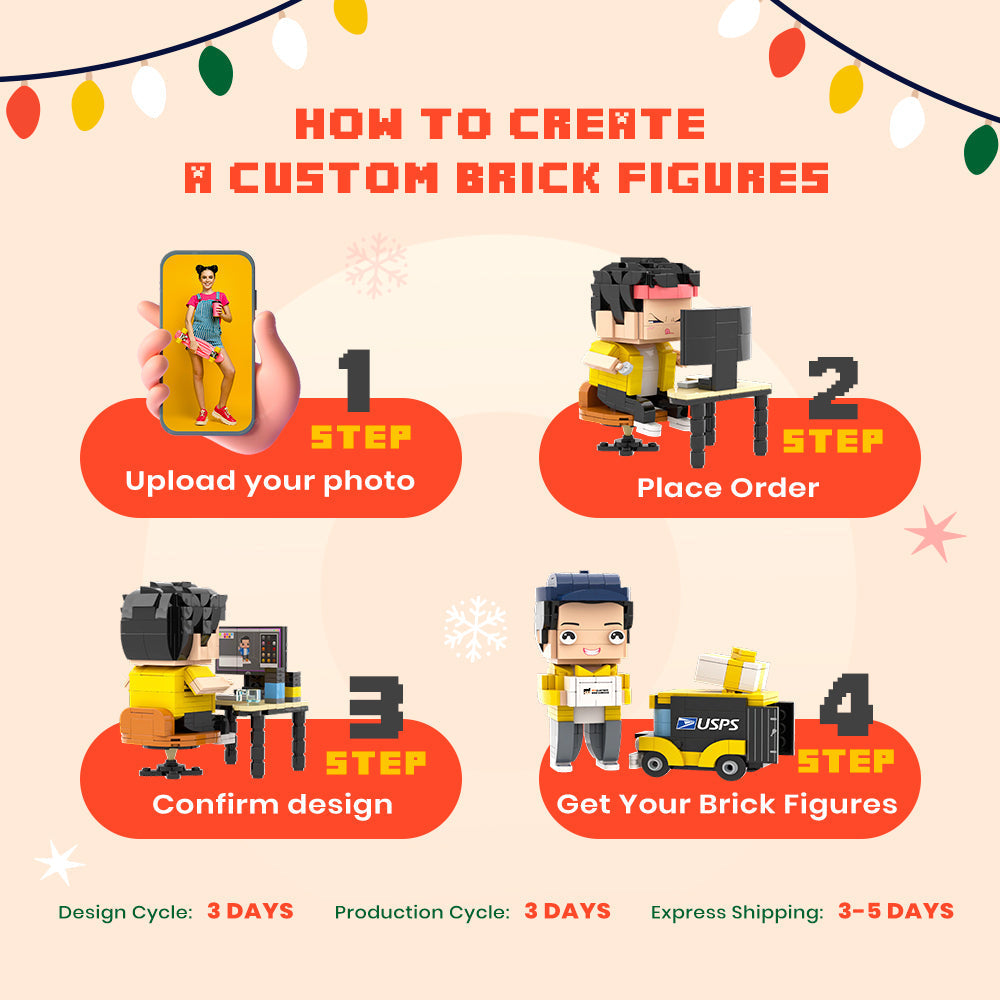 1 Person Custom Brick Figures with Christmas Hat Small Particle Block Toy Brick Me Figures