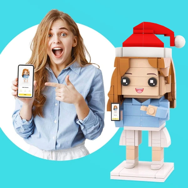 1 Person Custom Brick Figures with Christmas Hat Small Particle Block Toy Brick Me Figures