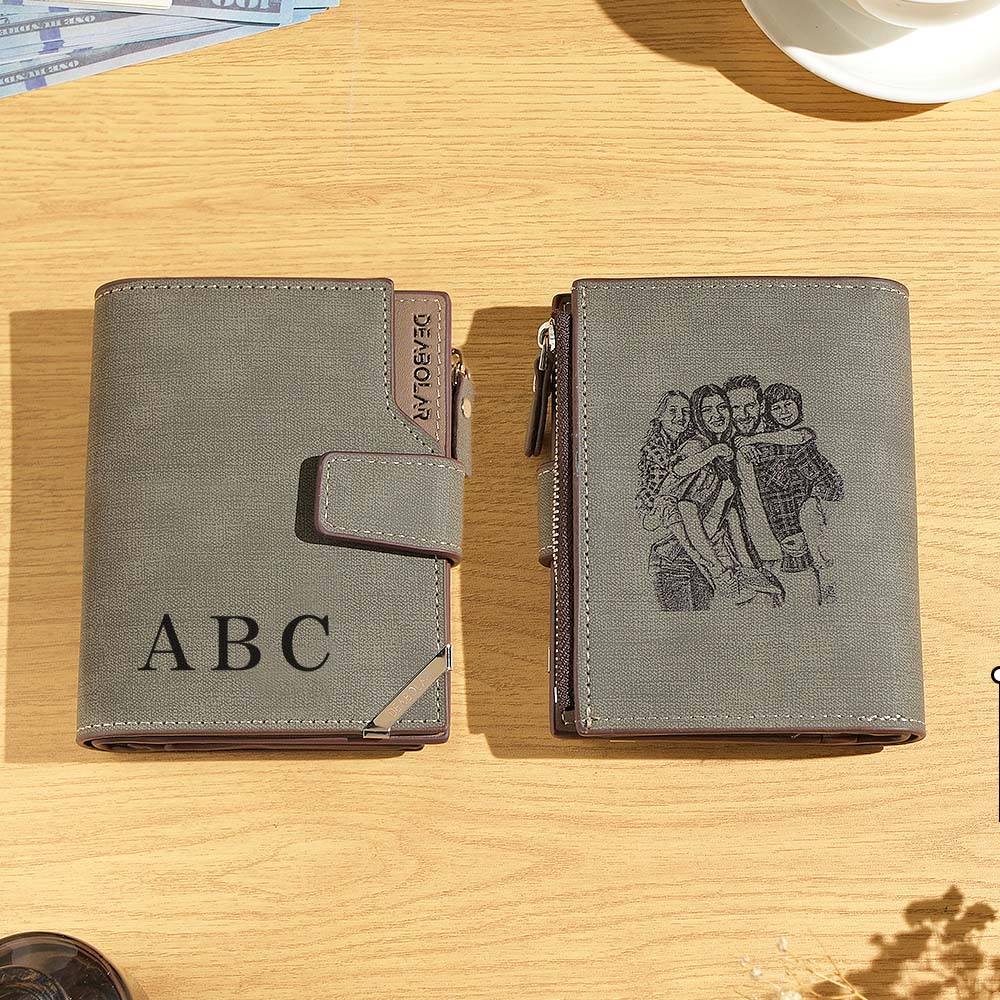 Personalised Photo Men's Foldable Leather Wallet with Text Father's Day Birthday Gift for Him