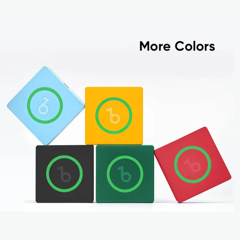 Five colorful blocks with a logo and number '6' on a white background, labeled 'More Colors'.