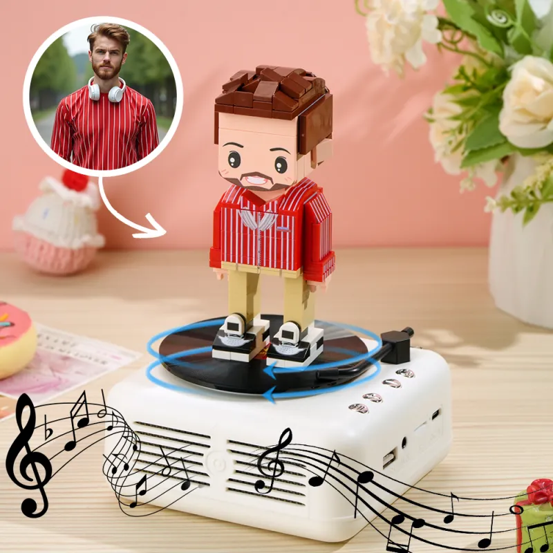 Customisable 1 Person Full Body Custom Brick Figures with Bluetooth Speaker Base Can Play Music Anniversary Gift