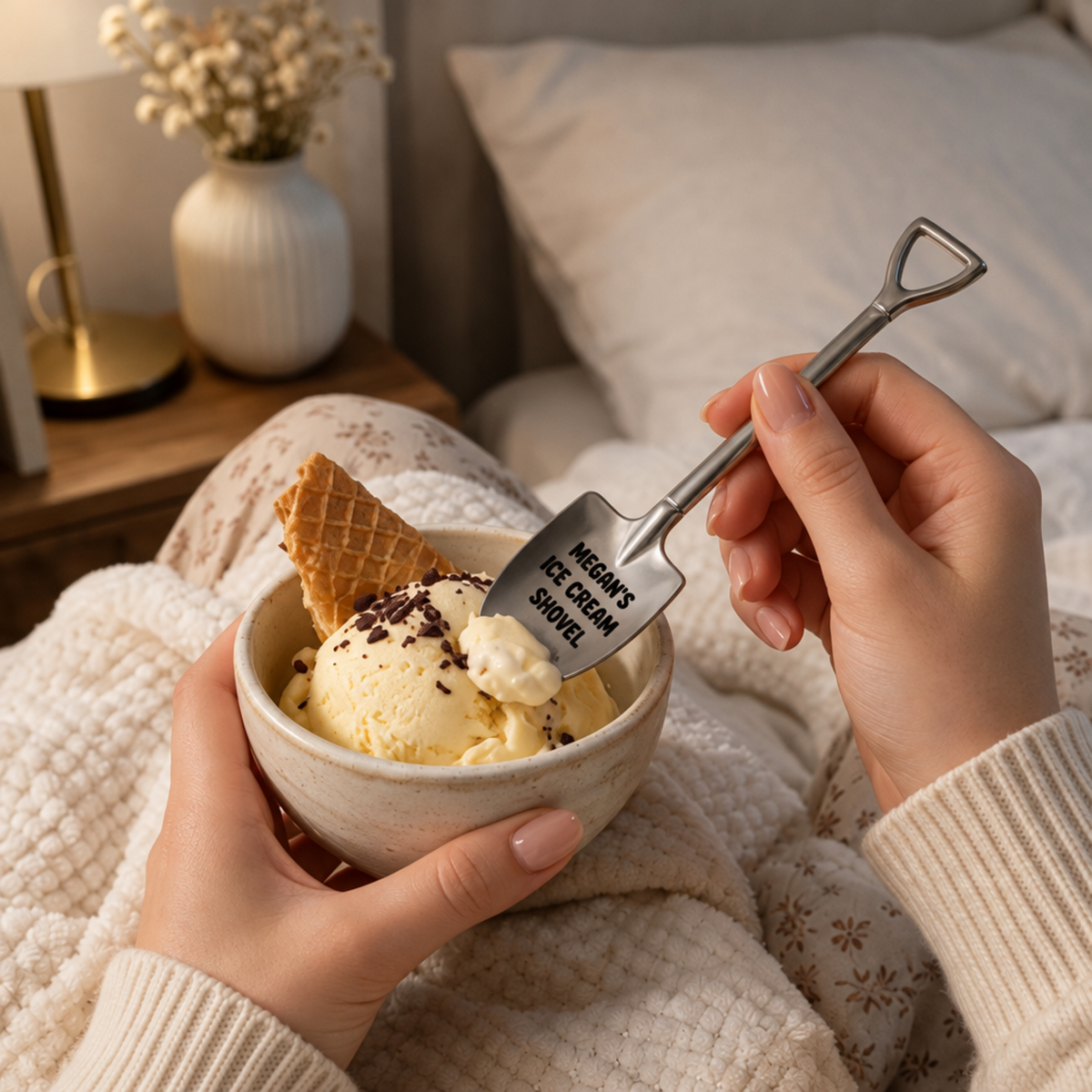 Personalised Shovel Ice Cream Spoon – Custom Engraved Dessert Spoon with Name, Gift for Family & Friends