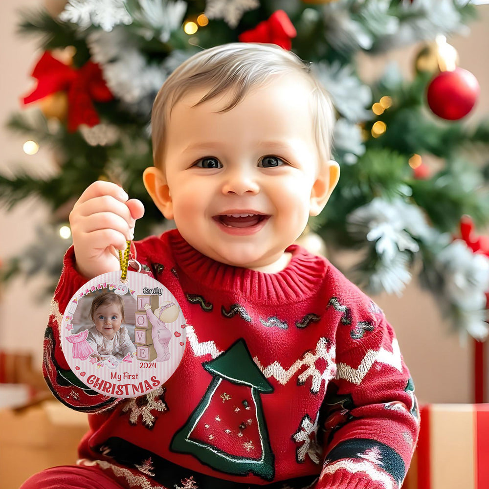 Personalised Baby's First Christmas Ornament with Photo Ceramic Christmas Ornament for Newborn Gift