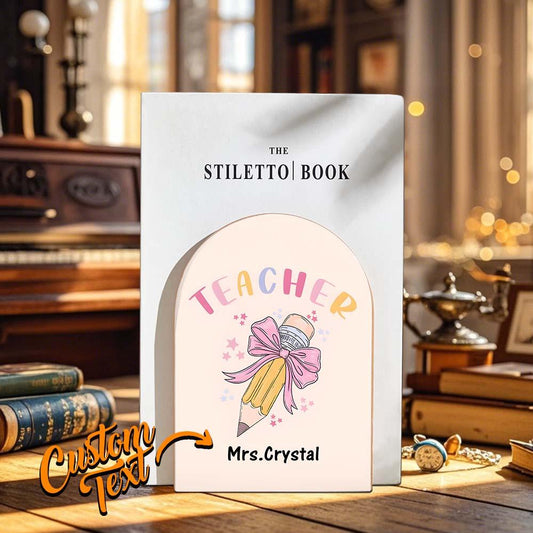 Personalised Wood Bookends with Name Back to School Appreciation Gift for Teacher