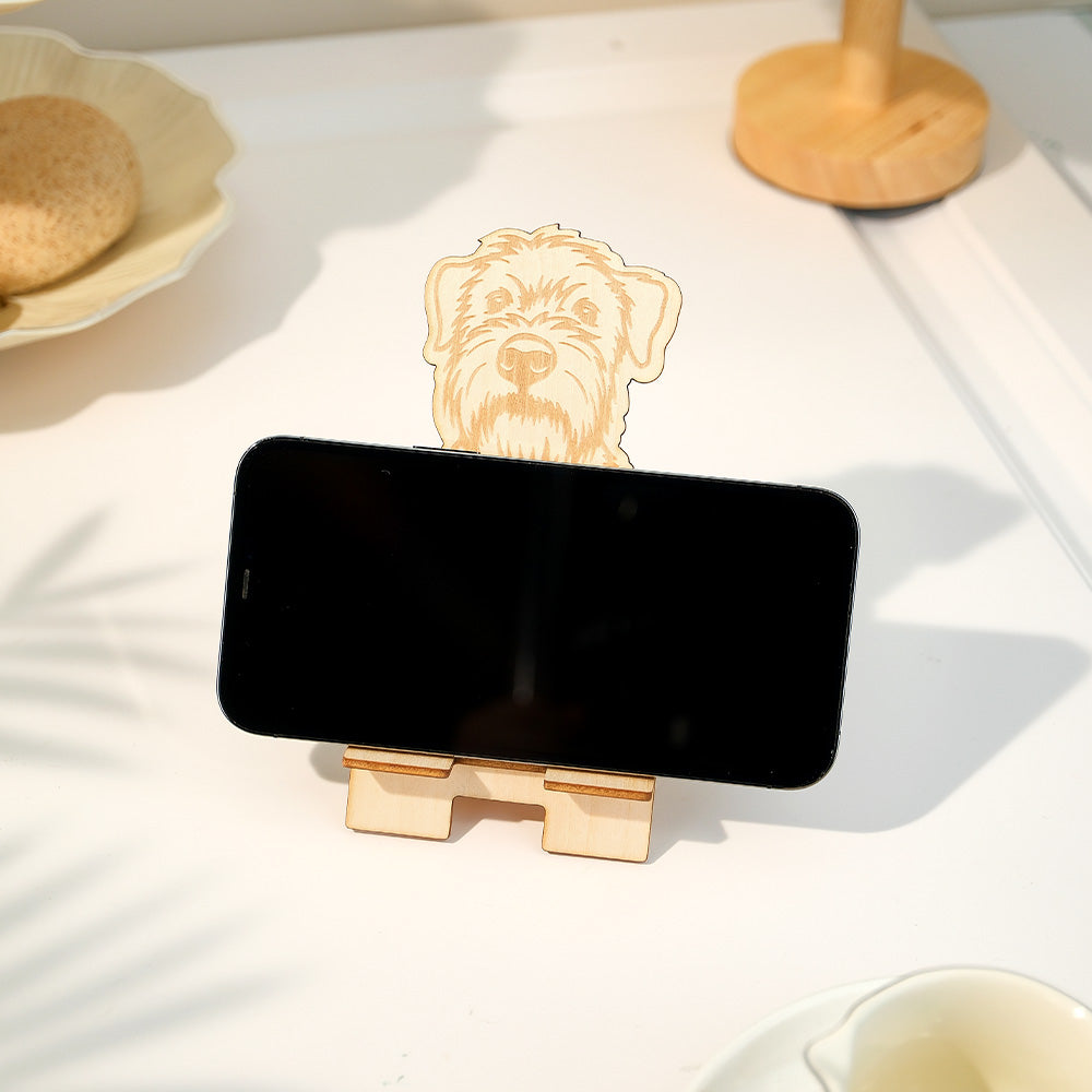 Personalised Engraved Pet Portrait Wooden Phone Stand Holder Gift for Pet Lovers