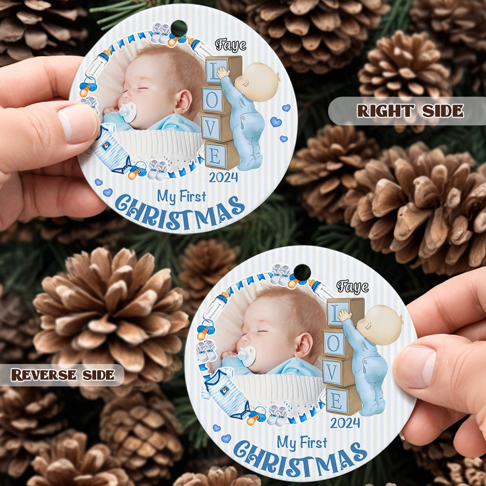 Personalised Baby's First Christmas Ornament with Photo Ceramic Christmas Ornament for Newborn Gift