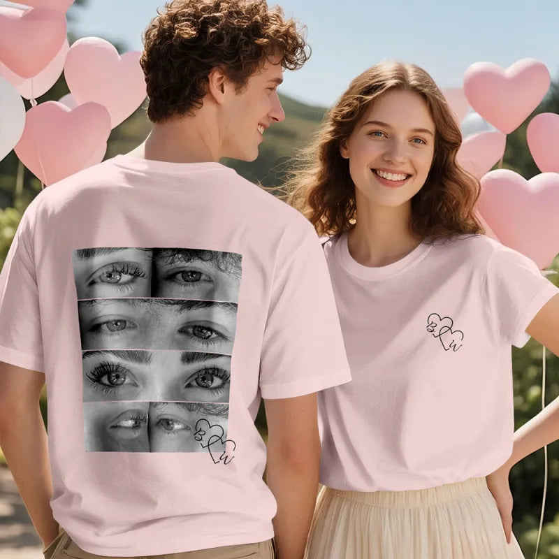 Custom Photo Black & White Style T-shirt Personalized Eyes Shirt for Couple Valentines Gift