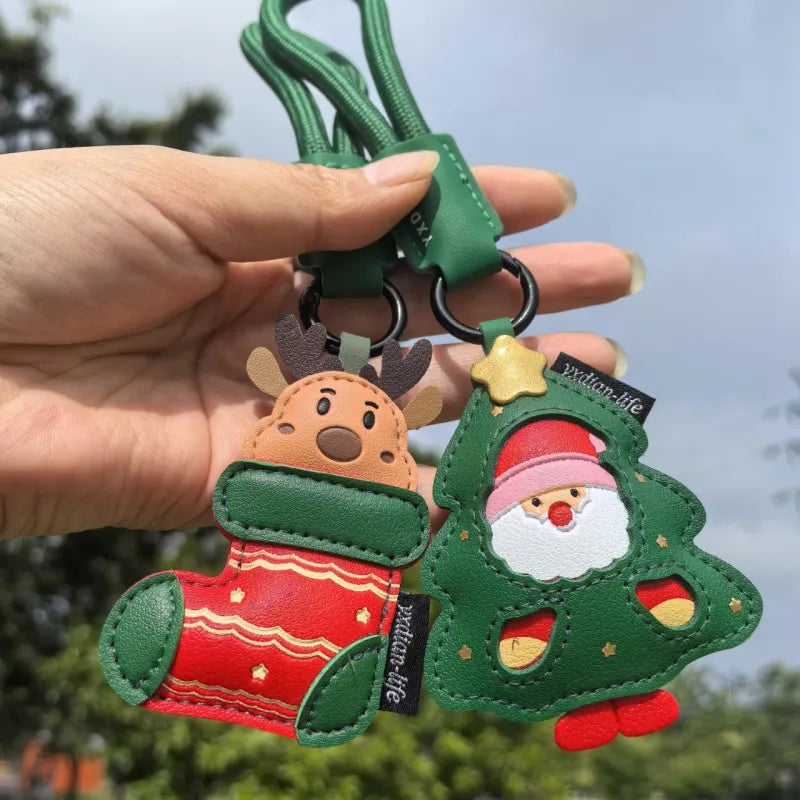 Christmas Tree Christmas Stocking Hanging PU Leather Keychain Christmas Ornaments
