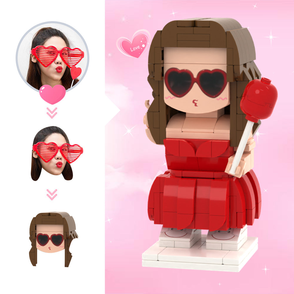 Custom Cute Head Brick Figures Personalised 1 People Brick Figures Lady with Balloon Brick Figures