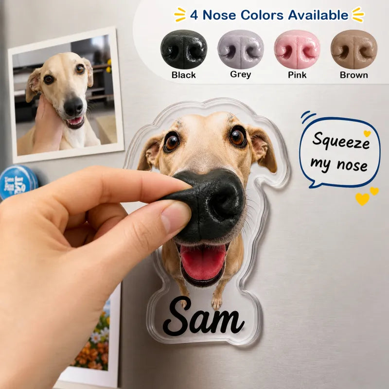 Custom Dog Nose Squishy Fridge Magnet Sticker – Personalised Pet Nose Squeeze Toy with Custom Face & Name