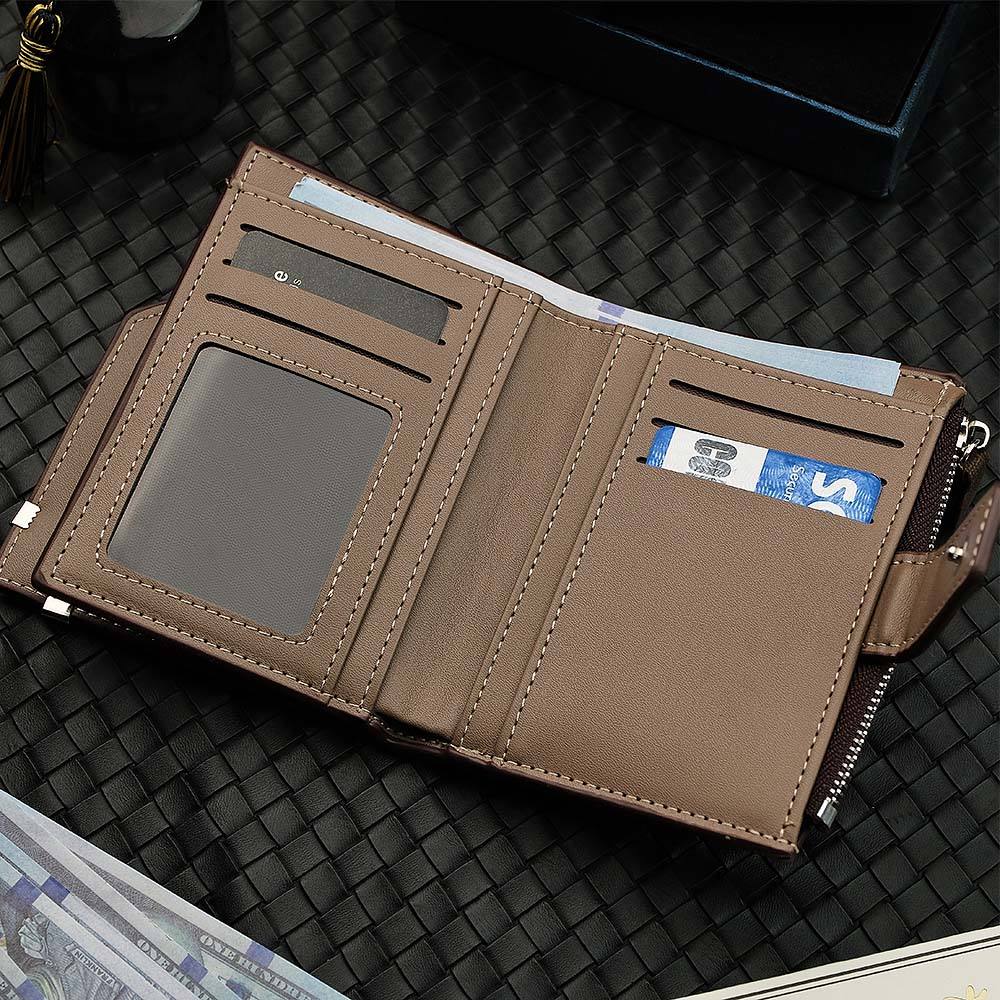 Personalised Photo Men's Foldable Leather Wallet with Text Father's Day Birthday Gift for Him