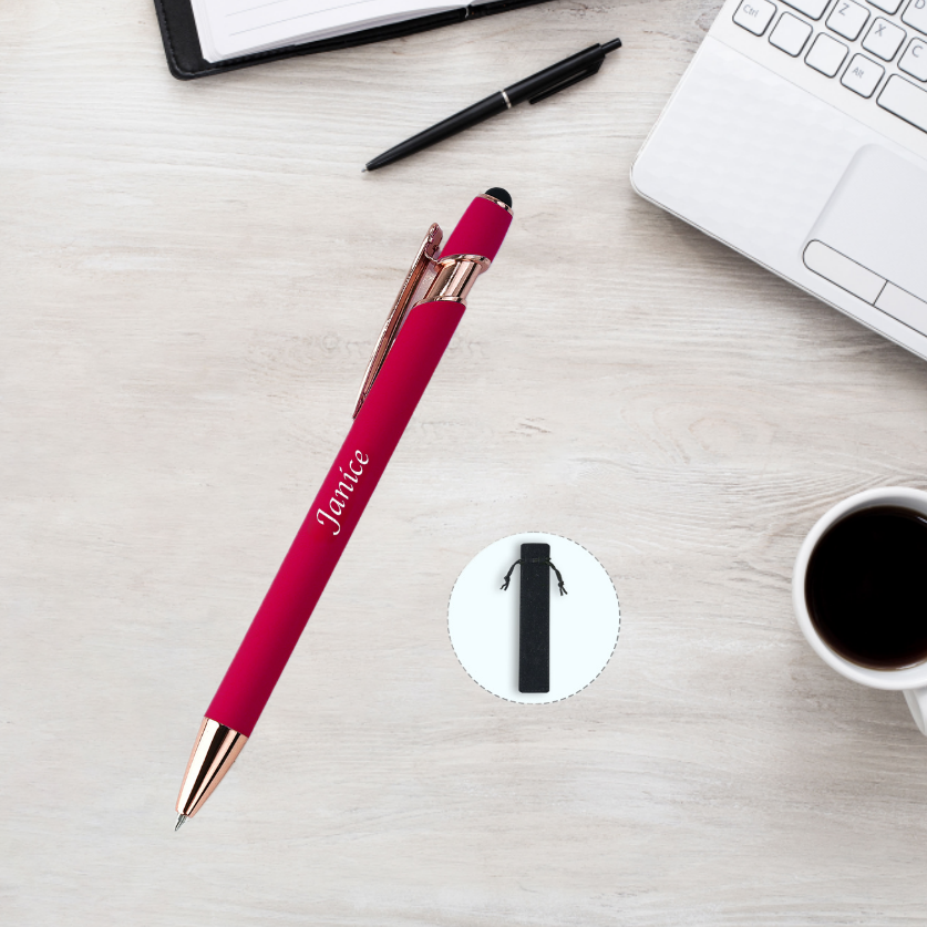 Custom Name Multifunction Red Ballpoint Pen with Drawstring Pouch – Back to School Gift, Birthday Gift, Teacher’s Day Gift