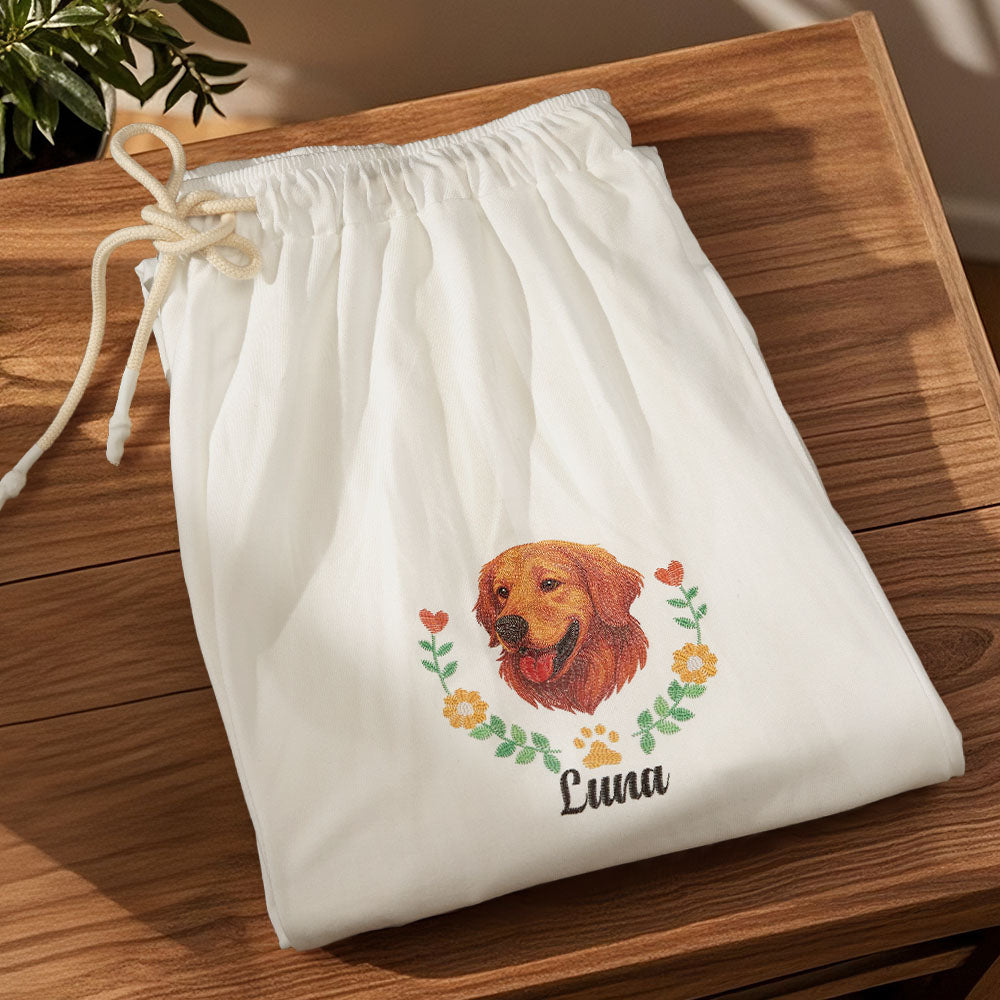 Personalised Pet Name Lounge Pants – Embroidered-Style Custom Sleepwear for Pet Lovers