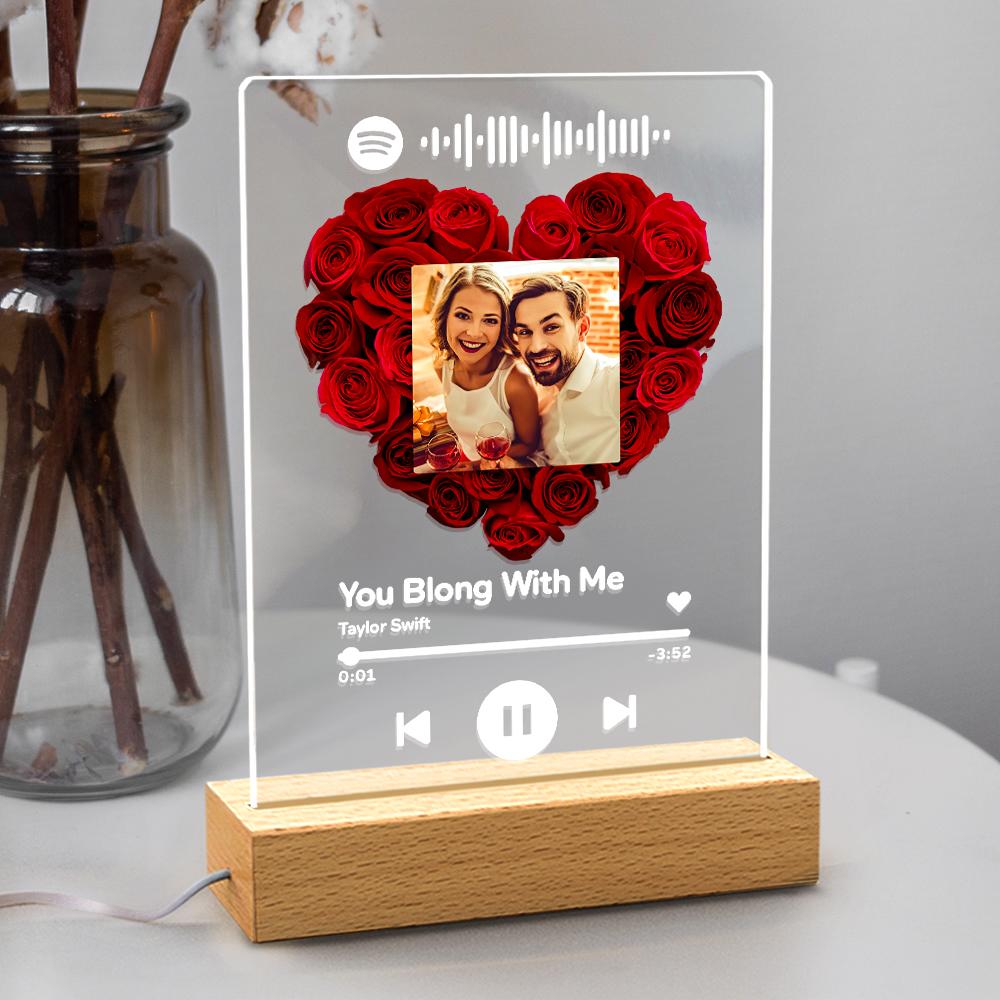 Custom Rose Spotify Plauqe  Personalised Night Light Romantic & Sentimental Birthday Gifts For Boyfriend