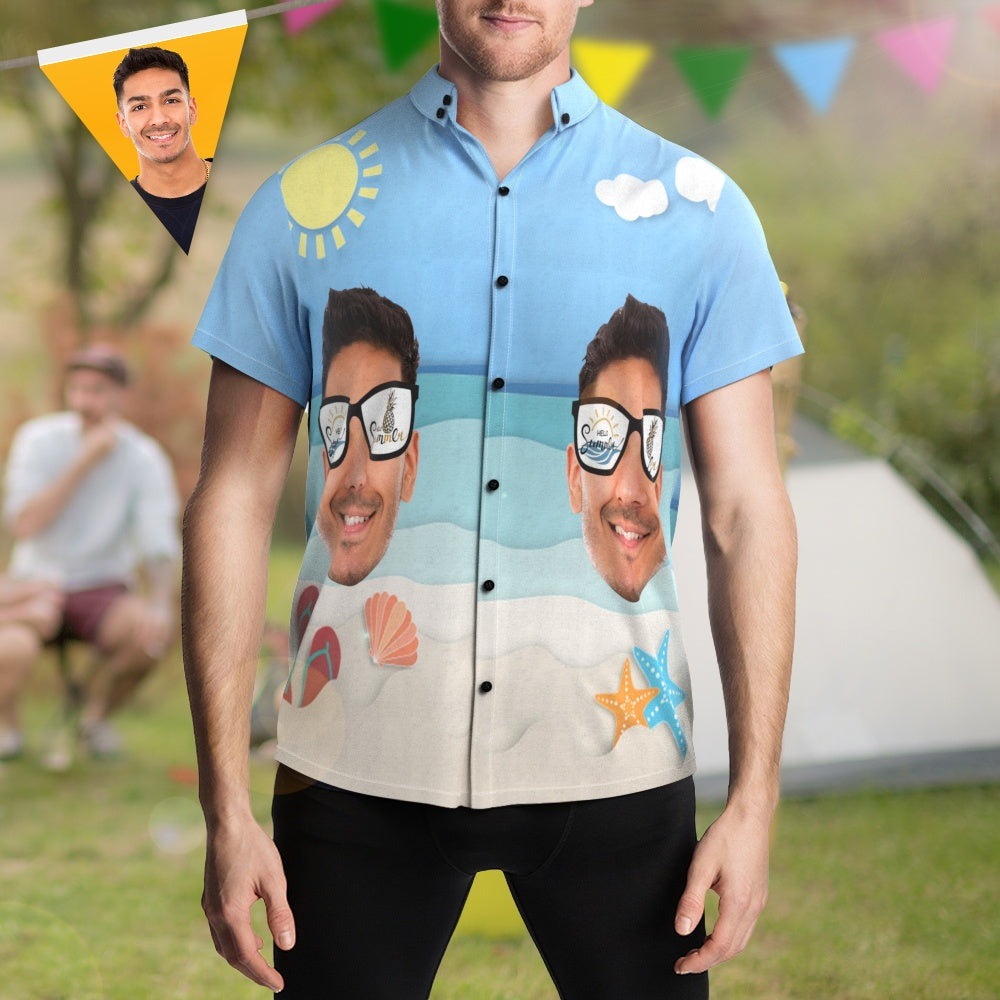 Personalised Funny Hawaiian Shirts Casual Short Sleeve Beach Shirt with Face