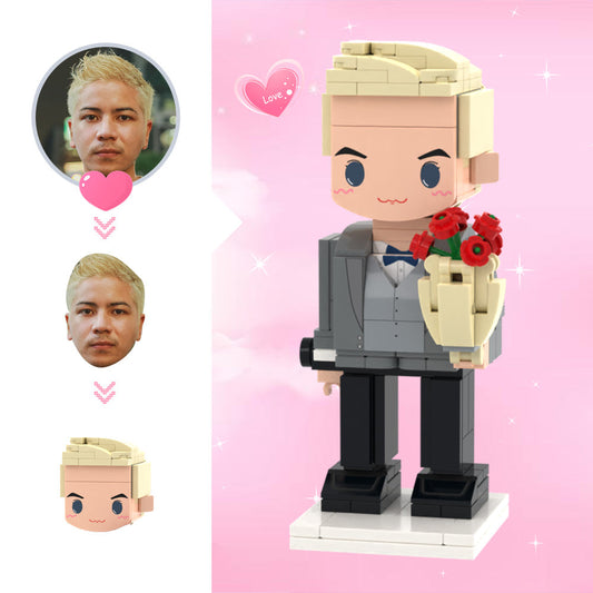 Gifts for Her Custom Cute Head Brick Figures Personalised 1 People Brick Figures Lady with Rose Brick Figures