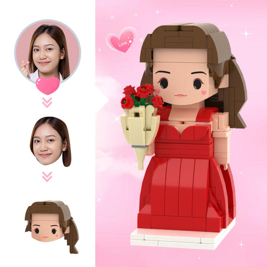 Custom Cute Head Brick Figures Personalised 1 People Brick Figures Lady with Rose Brick Figures