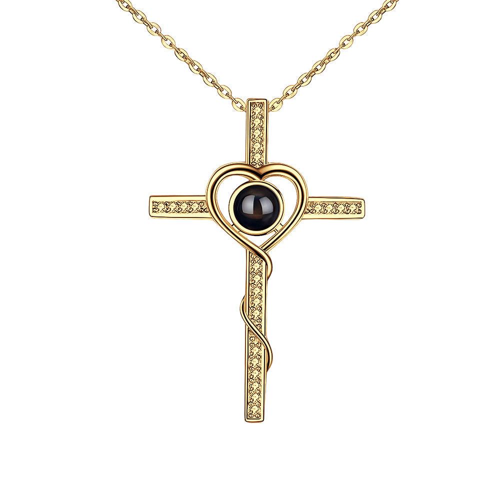 Customised Cross Photo Projection Necklace 925 Silver