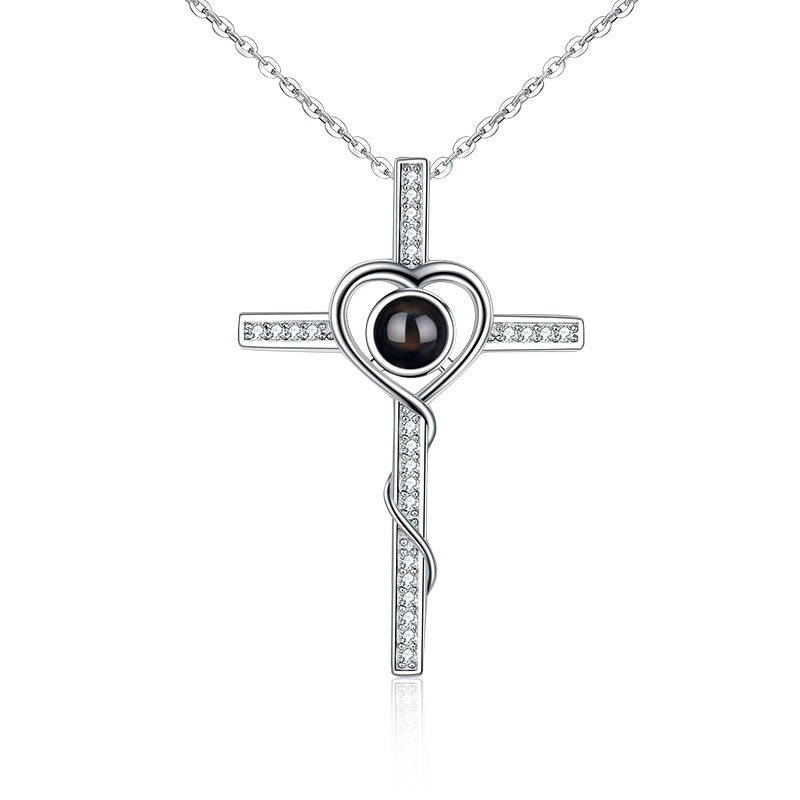 Customised Cross Photo Projection Necklace 925 Silver
