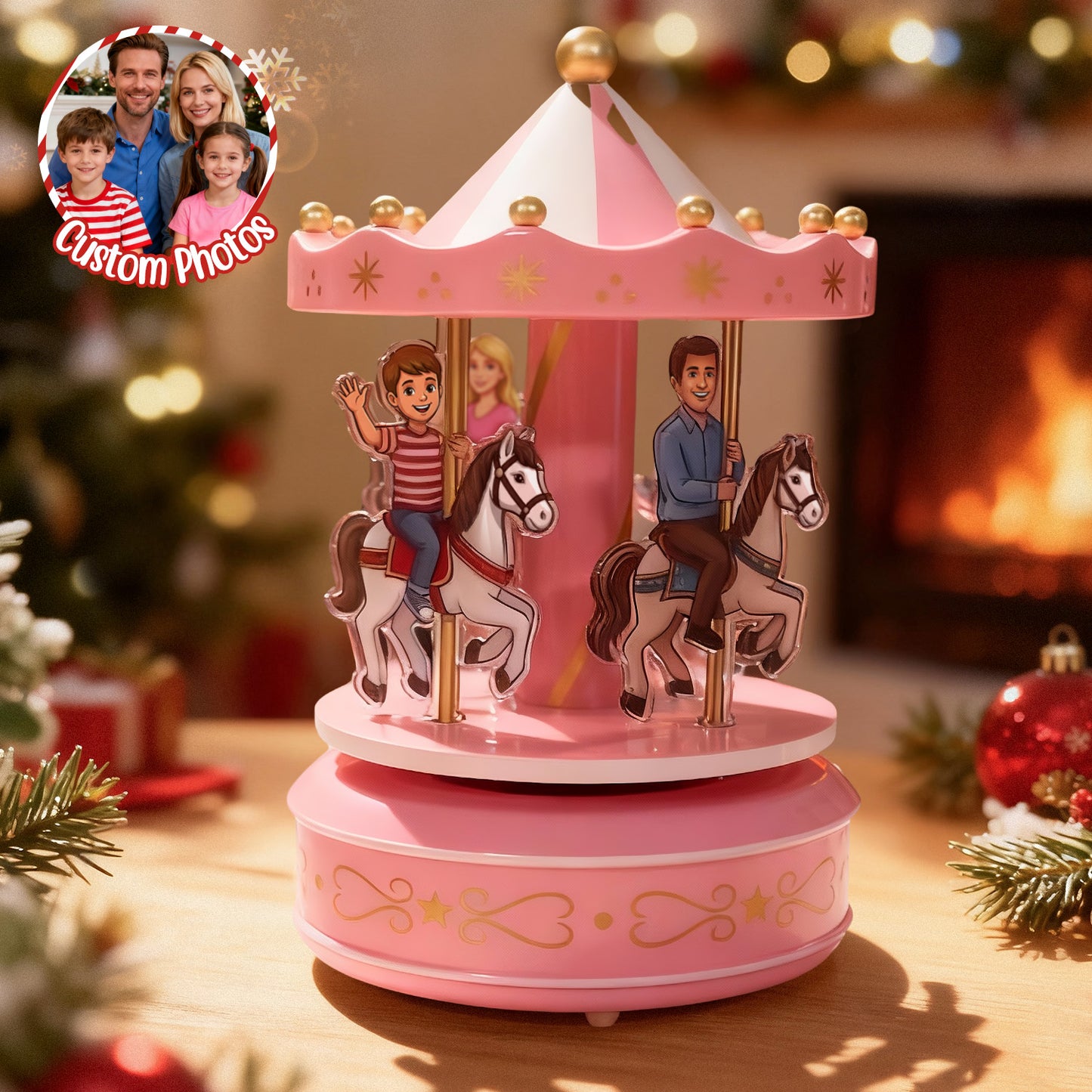 Custom Portrait Acrylic Carousel Music Box Ornament Family Member Desktop Decoration Gift For Family