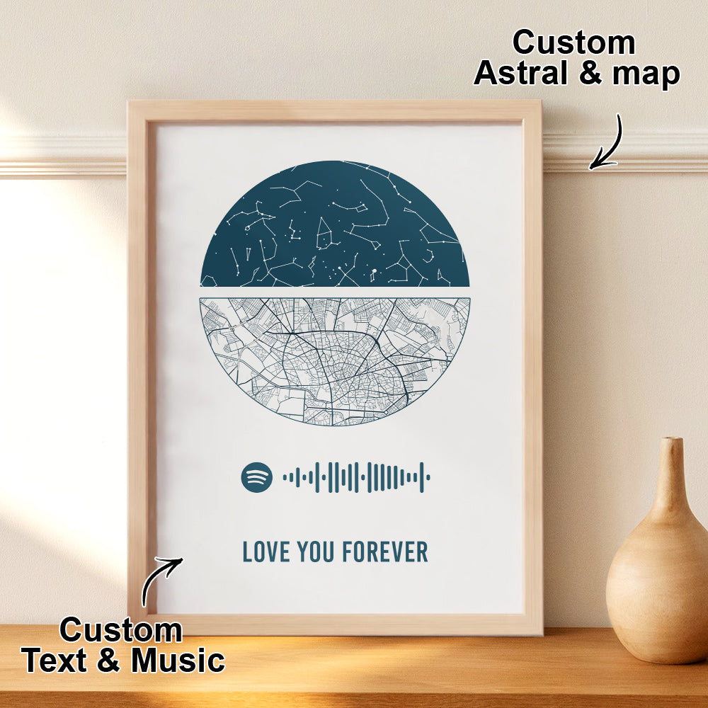 Custom Spotify Frame Custom Night Sky and Map Gift Anniversary Gift for Lover Wedding Gift