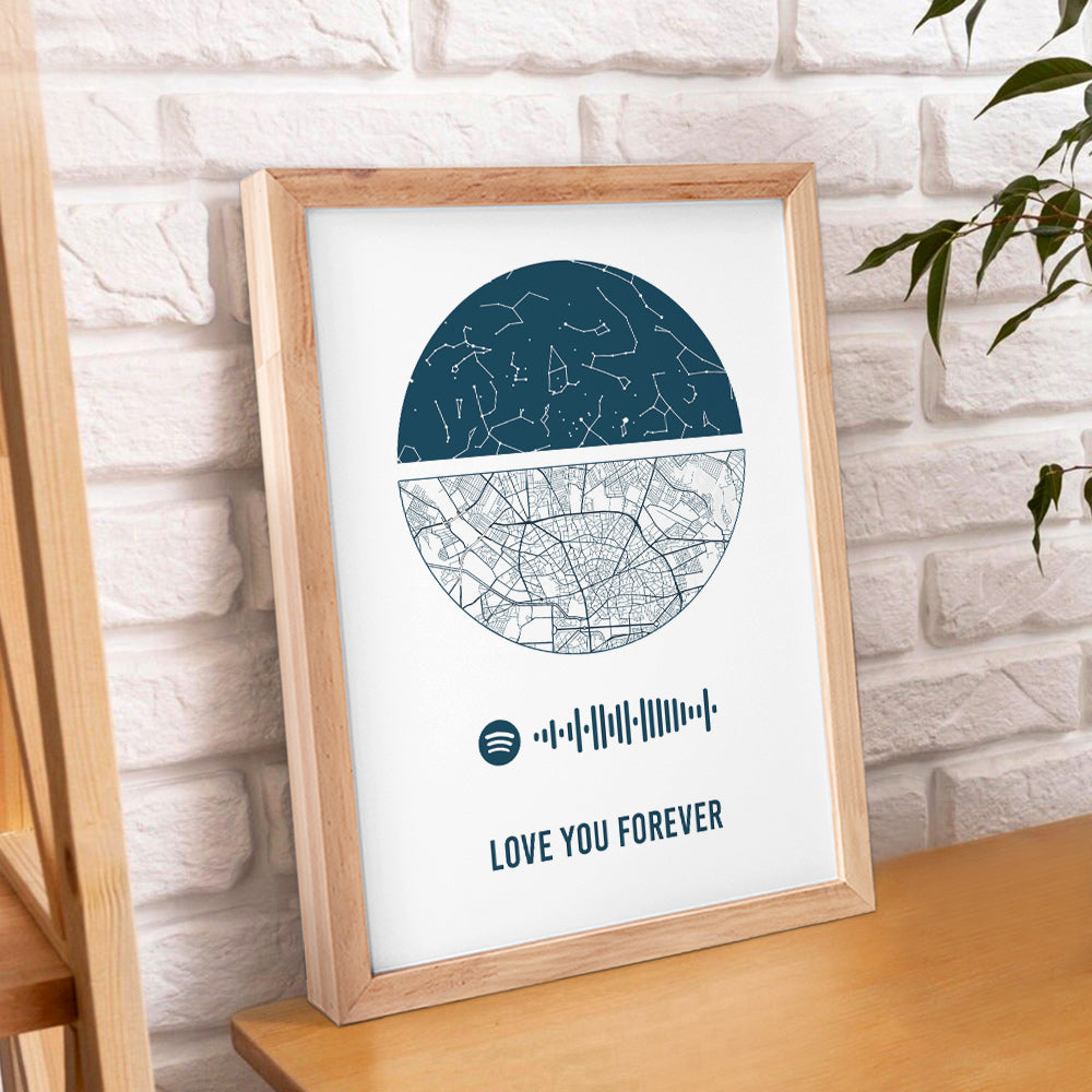 Custom Spotify Frame Custom Night Sky and Map Gift Anniversary Gift for Lover Wedding Gift