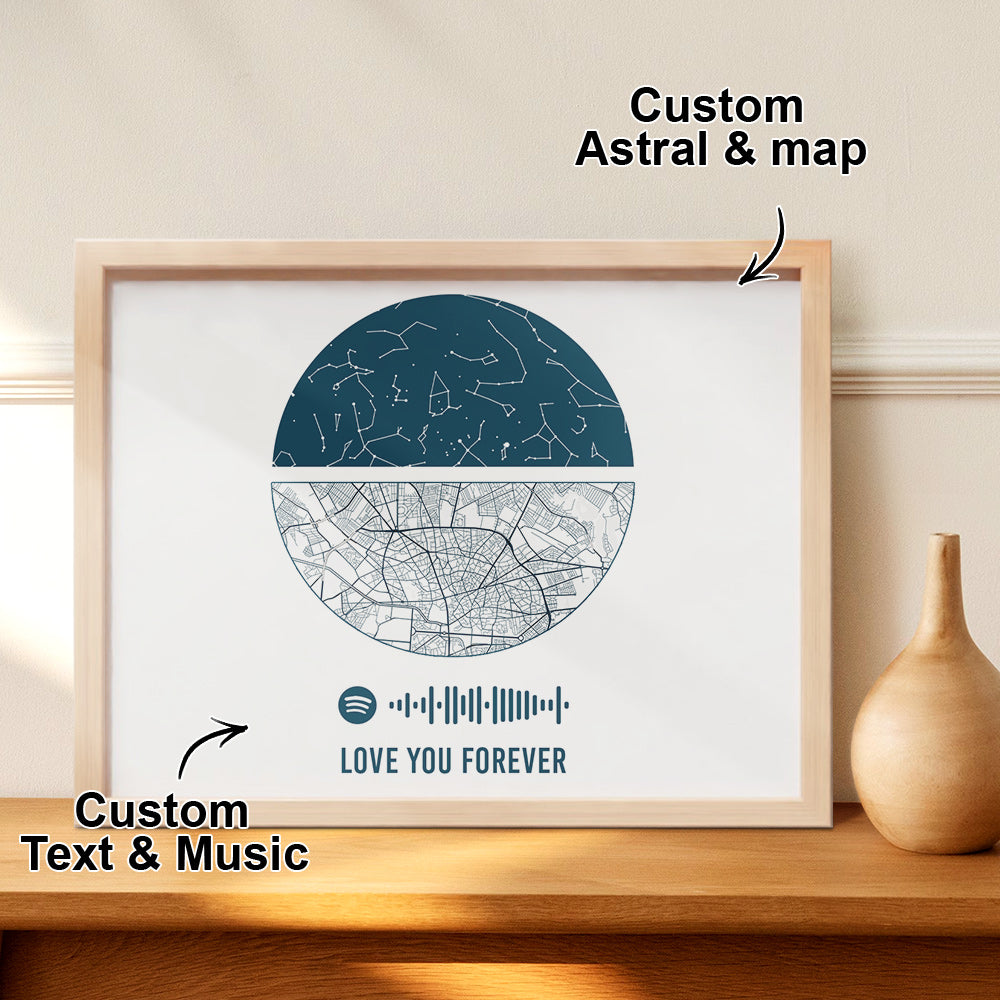 Custom Spotify Frame Custom Night Sky and Map Gift Anniversary Gift for Lover Wedding Gift