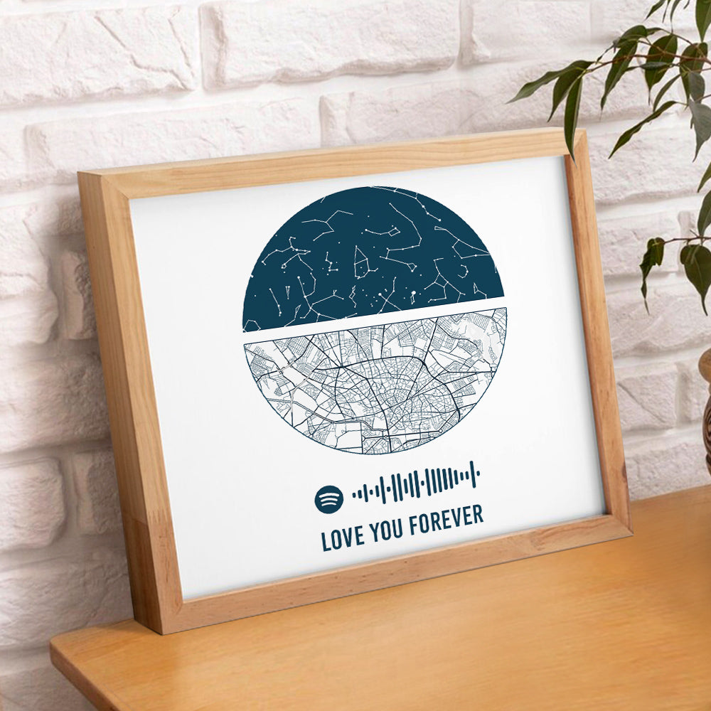 Custom Spotify Frame Custom Night Sky and Map Gift Anniversary Gift for Lover Wedding Gift