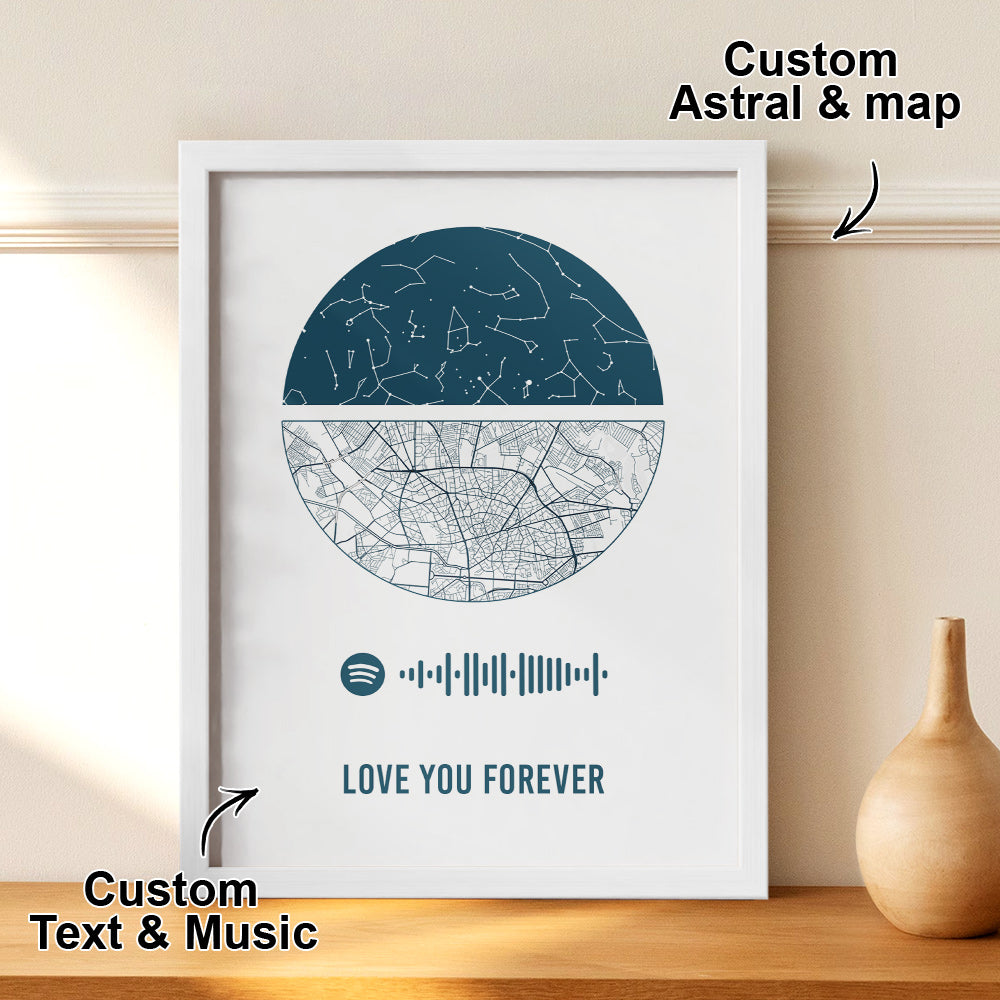Custom Spotify Frame Custom Night Sky and Map Gift Anniversary Gift for Lover Wedding Gift
