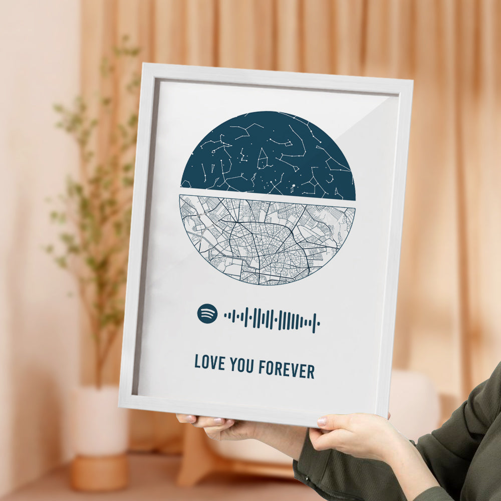 Custom Spotify Frame Custom Night Sky and Map Gift Anniversary Gift for Lover Wedding Gift