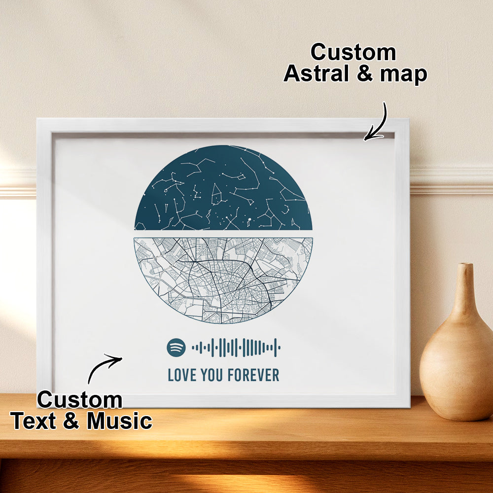Custom Spotify Frame Custom Night Sky and Map Gift Anniversary Gift for Lover Wedding Gift