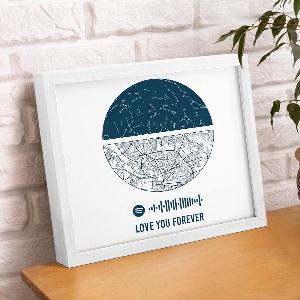Custom Spotify Frame Custom Night Sky and Map Gift Anniversary Gift for Lover Wedding Gift