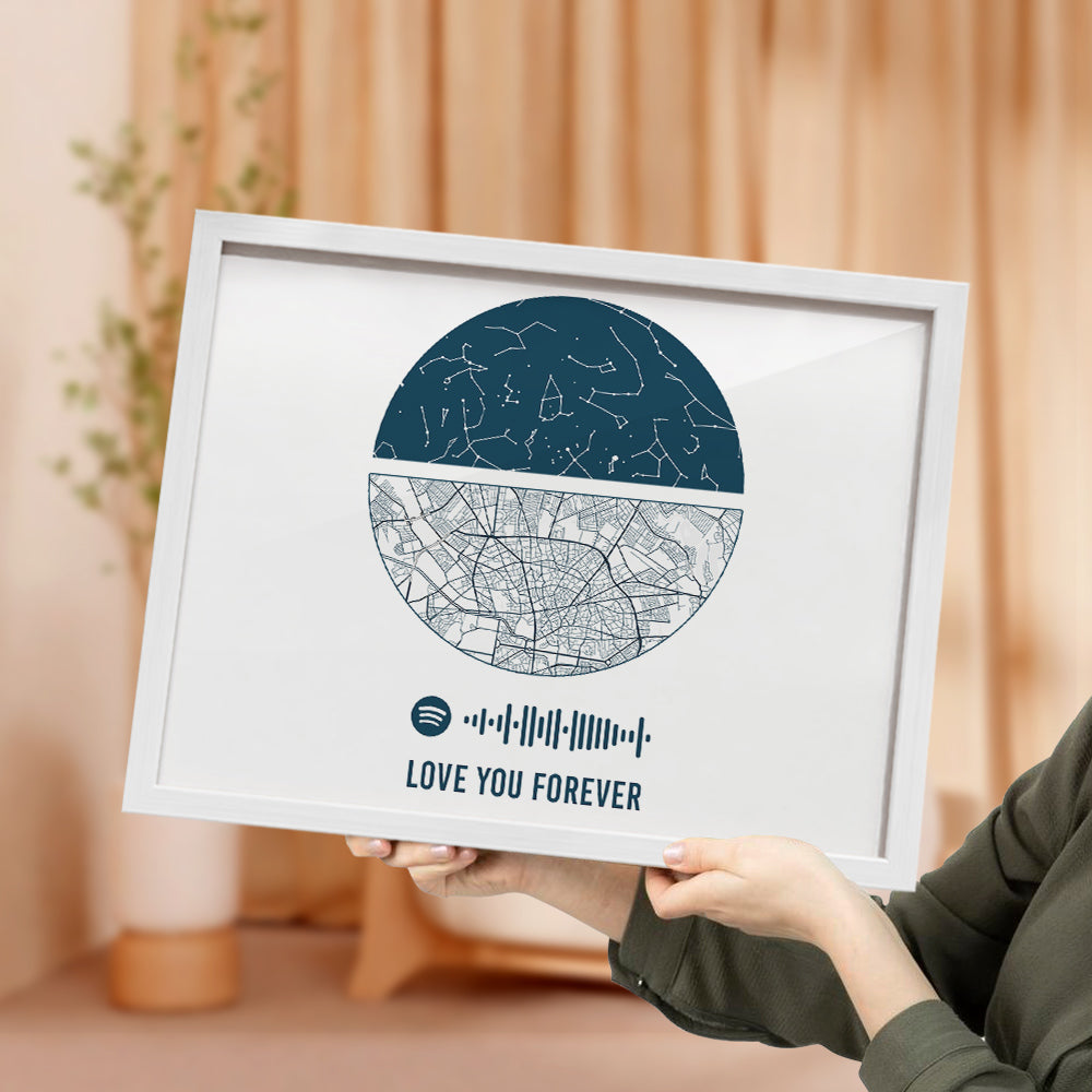 Custom Spotify Frame Custom Night Sky and Map Gift Anniversary Gift for Lover Wedding Gift