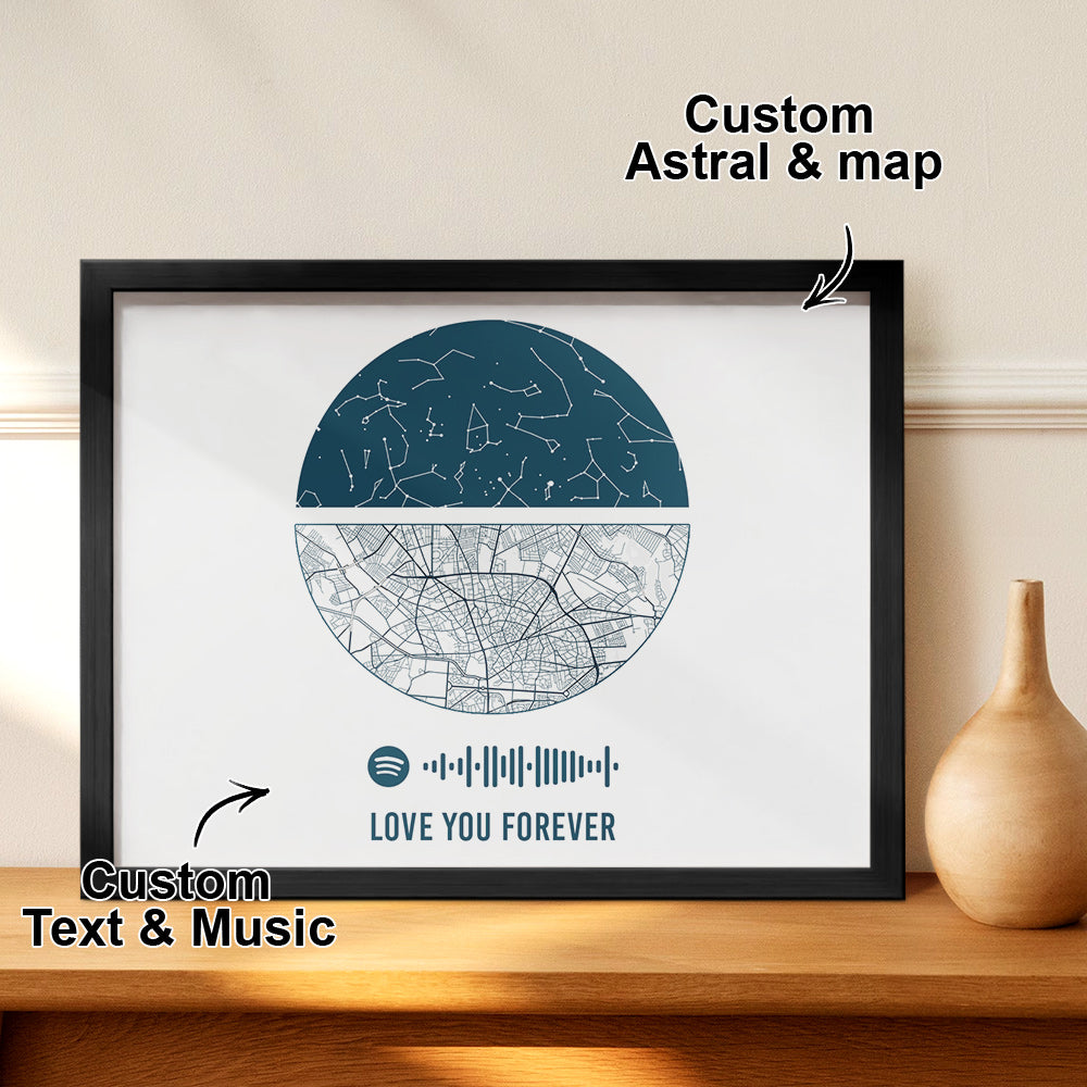 Custom Spotify Frame Custom Night Sky and Map Gift Anniversary Gift for Lover Wedding Gift