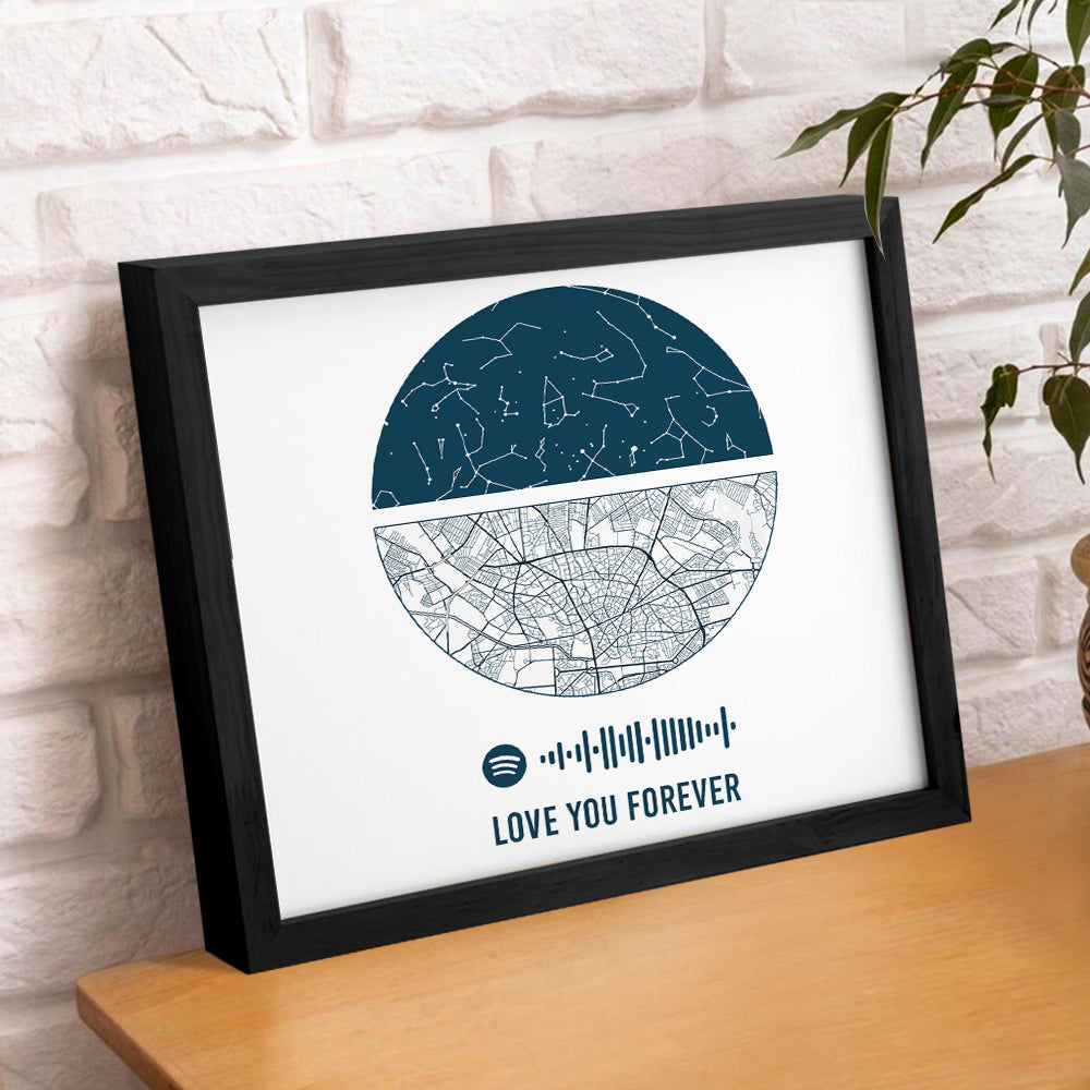Custom Spotify Frame Custom Night Sky and Map Gift Anniversary Gift for Lover Wedding Gift