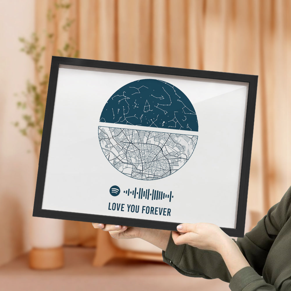 Custom Spotify Frame Custom Night Sky and Map Gift Anniversary Gift for Lover Wedding Gift