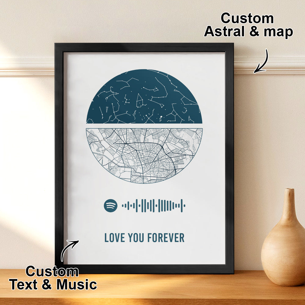 Custom Spotify Frame Custom Night Sky and Map Gift Anniversary Gift for Lover Wedding Gift