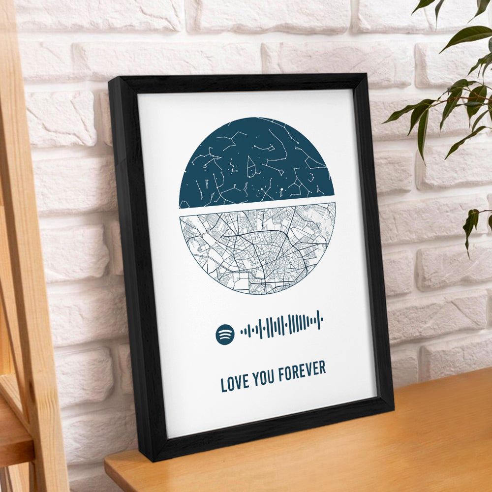 Custom Spotify Frame Custom Night Sky and Map Gift Anniversary Gift for Lover Wedding Gift