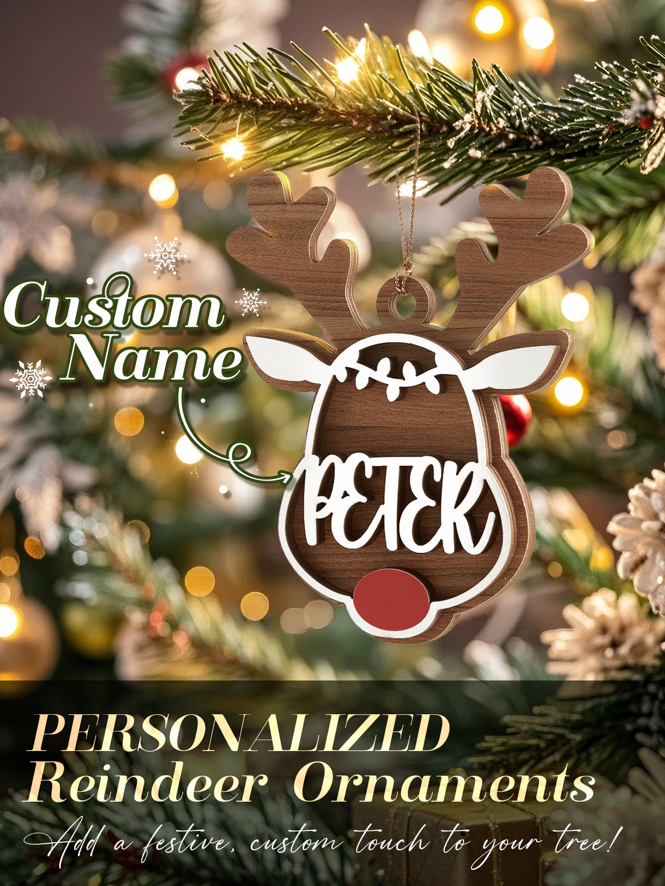 Personalised Reindeer Ornament with Name Christmas Tree Decorations Gift