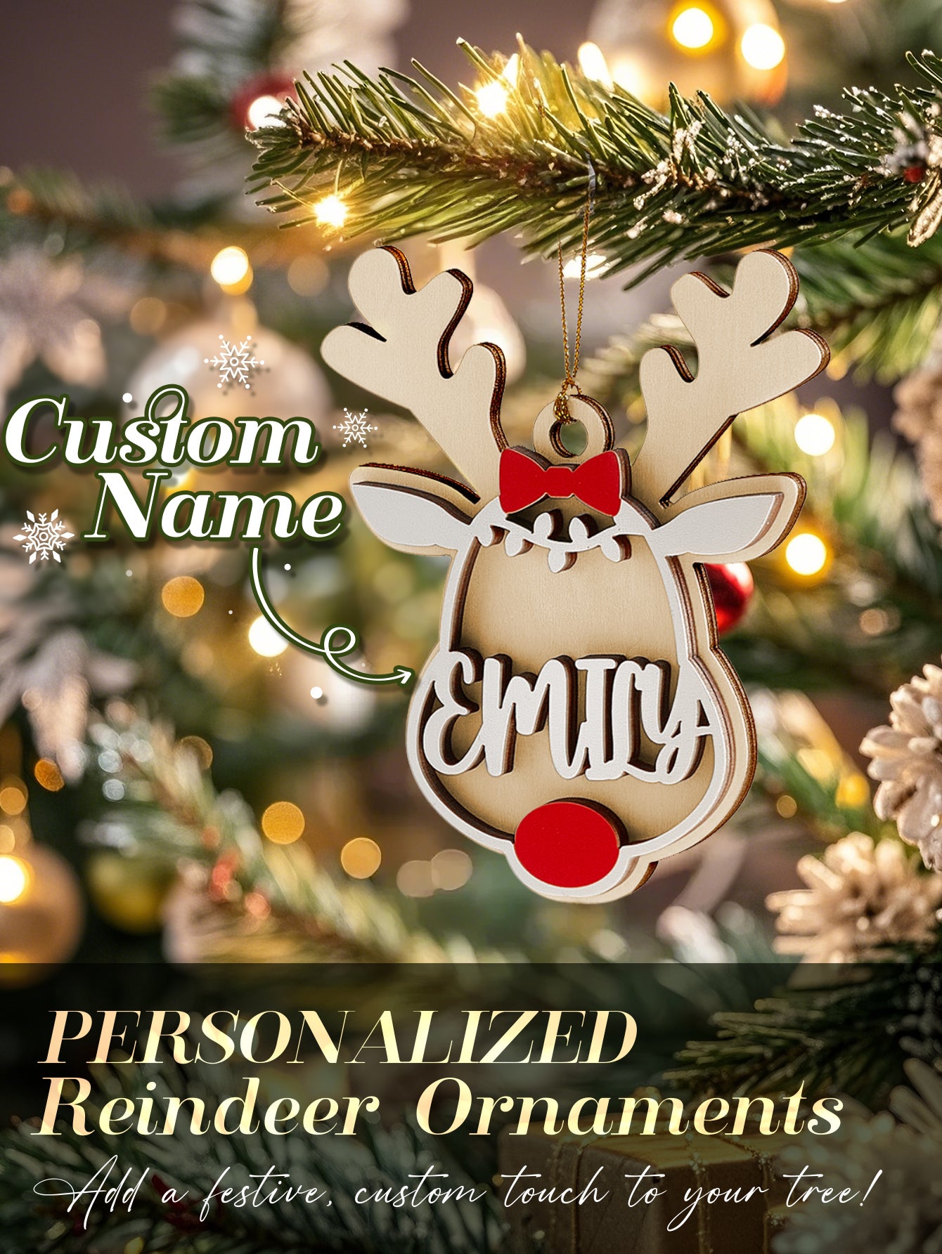 Personalised Reindeer Ornament with Name Christmas Tree Decorations Gift