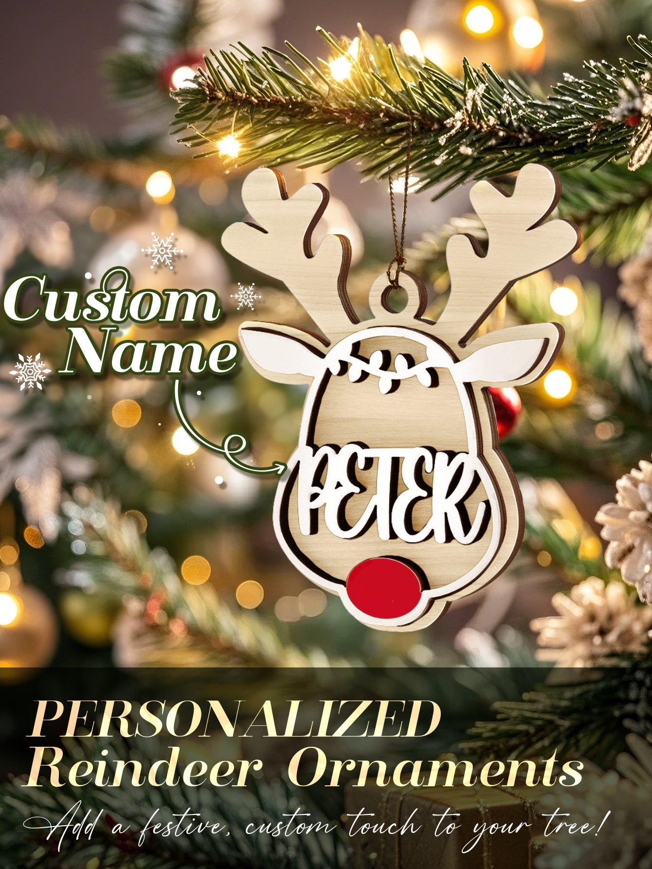 Personalised Reindeer Ornament with Name Christmas Tree Decorations Gift