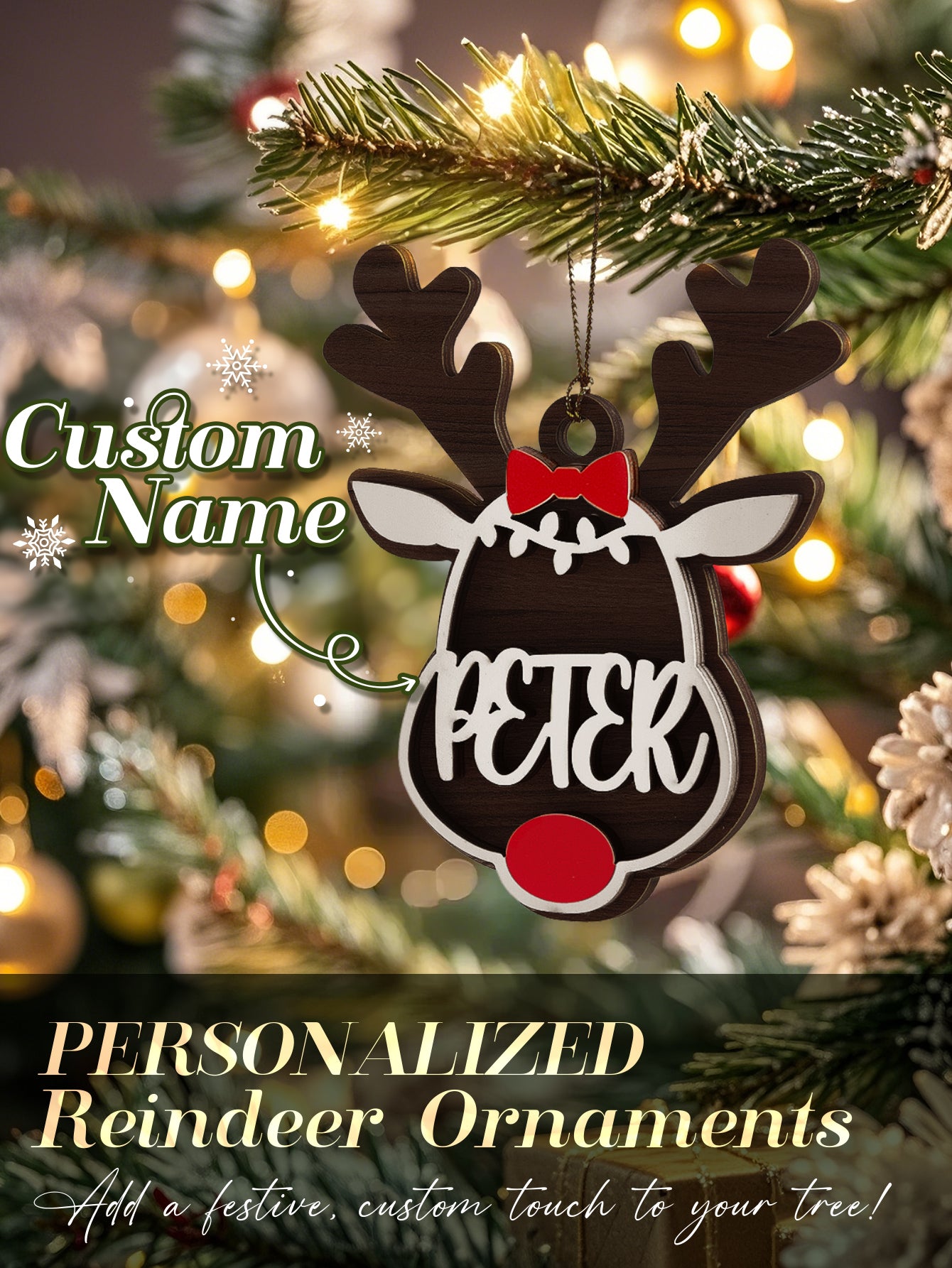 Personalised Reindeer Ornament with Name Christmas Tree Decorations Gift