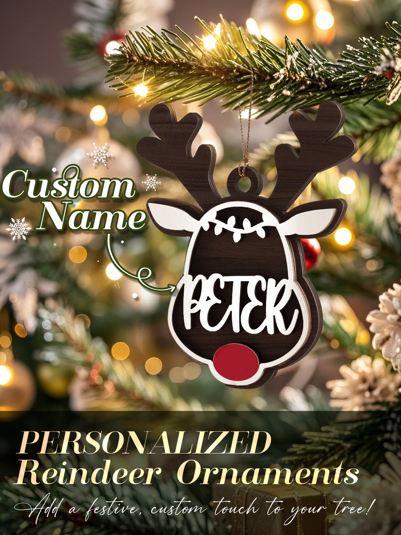 Personalised Reindeer Ornament with Name Christmas Tree Decorations Gift