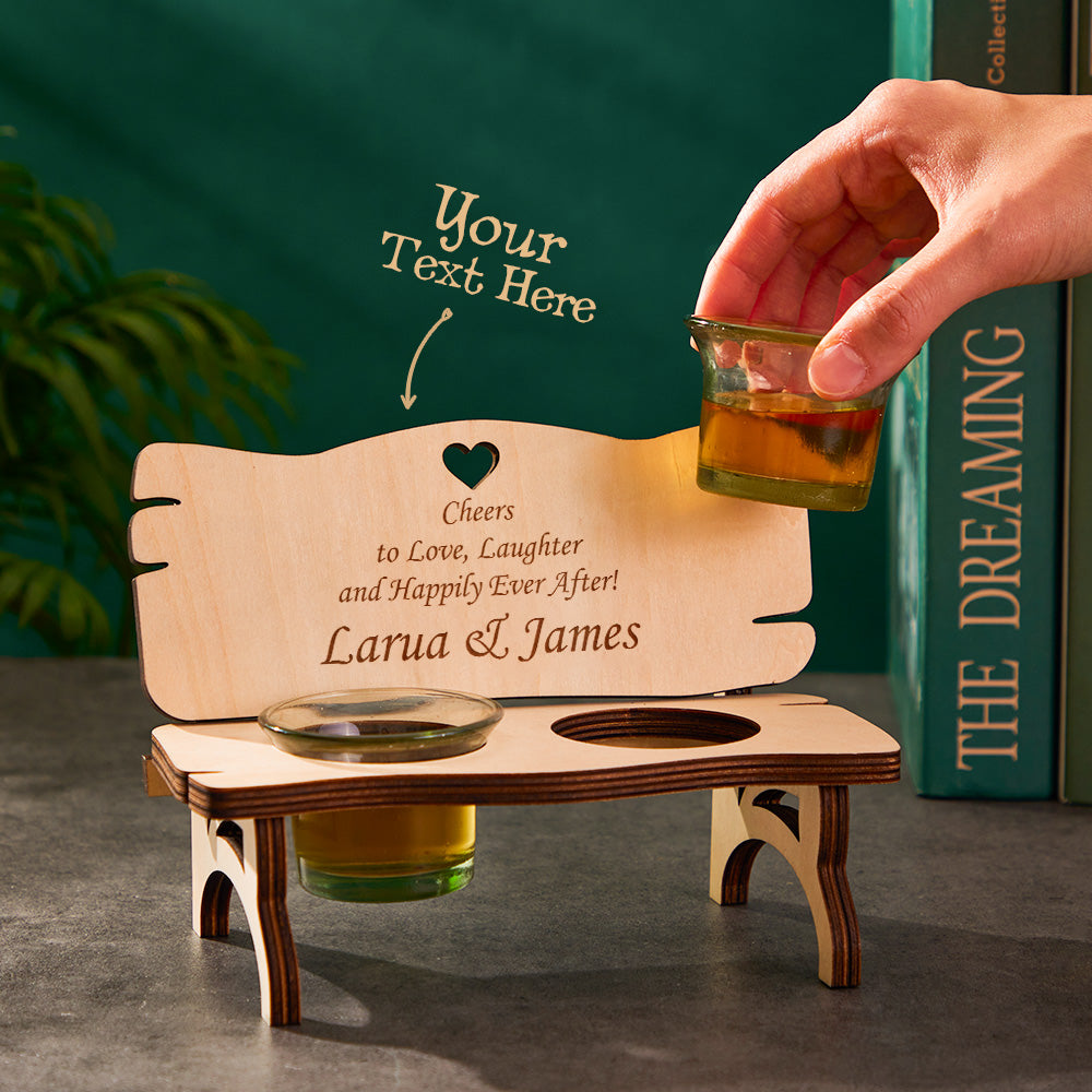 Custom Engraved Decor Personalised Wooden Bench With Shot Glasses Creative Gift