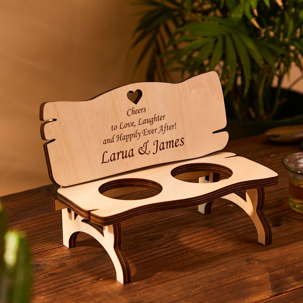 Custom Engraved Decor Personalised Wooden Bench With Shot Glasses Creative Gift